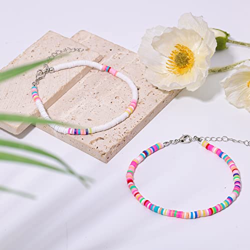 KINBOM Colorful Bohemian Anklets Set - Adjustable Soft Pottery Beaded Bracelets for Women, Stylish Ankle Chains in White and Vibrant Colors - Image 3