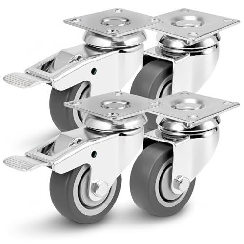 PRIOstahl Möbelrollen Transportrollen mit Bremse - 50mm Rollen für Möbel 4 Rollen Set - bis zu 160Kg Spurlos abrollend - Lenkrollen Gummi f Palettenmöbel Transportroller oder Transportboxen Rollbrett