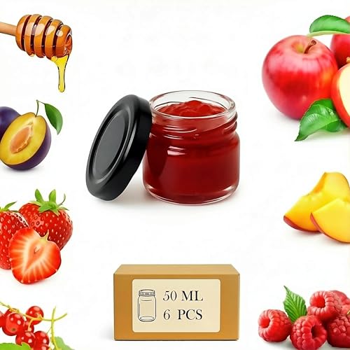Image of URMONA 6 Pack Small Glass Jars with Lids 50 ml, Screw Top Preserve Jars, Meal Prep Containers for Jam, Yogurt and Honey, Reusable Mini Storage Jars for Kitchen