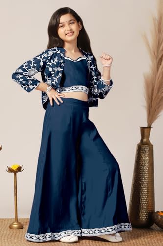 Image of Fashion Dream Girl's Silk Blend Ethnic Top and Palazzo Set |Kids Salwar Suit Set|Indo Western Set
