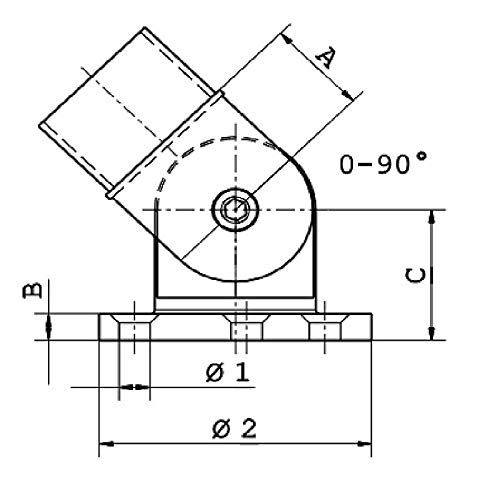 Gelenk mit Flansch 0° - 90° Gelenkstück Edelstahl V4A geschliffen K240 Ø 42,4 x 2,0 mm