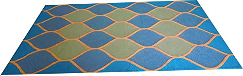 Image of Export Quality Handtufted Woolen Carpet for Living Room Bedroom & Hall - Color - Blue /Yellow - Size - 8 x 10 Feet