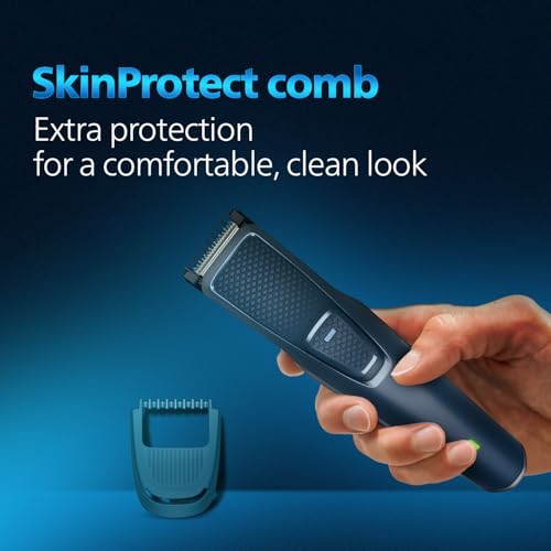 Image of Philips India's No.1 Men's Trimmer* | Skin Safe Beard Trimmer for Men | Durapower tech | Self Sharpening Blades | Skin Protect Comb | 30 min runtime USB charging | No oil needed | 2yr warranty |BT1244