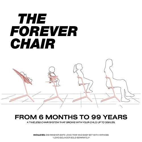 Image of Cybex LEMO High Chair 3-in-1 Set with Baby Set + Snack Tray - Modern Design, One-Hand Depth & Height Adjustment & Anti-Tip Wheels - from 6 Months, Convertible to Adult Chair, Pearl Pink