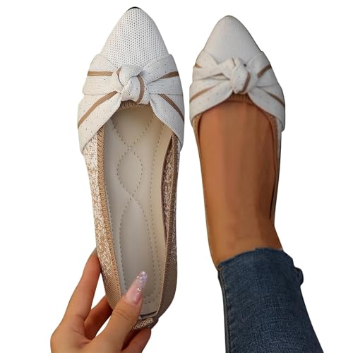 Women's Pointed Toe Bowknot Ballet Flats Flying Woven Mesh Breathable Flat Shoes Spring and Summer Comfortable Shoes4