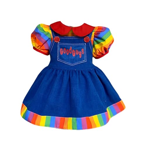 Tempura Little Girl Doll 2 Pieces Outfit Rainbow Doll Collar Puff Sleeve Tops Suspender Skirt with Front Pocket