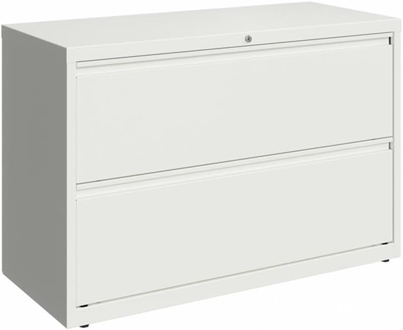 Pemberly Row 42" 2-Drawer Metal Lateral Filing Cabinet, Beige Finish, Ball-Bearing Suspension, Commercial Grade, Locking Drawers, Reinforced Steel Base, Office Storage for Letter, Legal, A4 Files