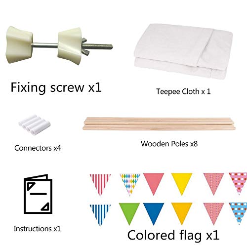 Frunimall tipi tent voor kinderen/meisje met gekleurde vlag, opvouwbare kinderen Indian Wigwam speelhuisTent Indiase speeltent voor kind wit voor binnen en buiten beige - Afbeelding 4