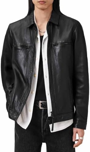 AllSaints Mens Jacket Leather Luck Jacket Black XXL