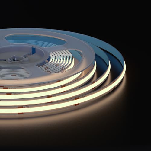Image of COB LED Strip Light 32.8FT Flexible High Density Uniform Cob Strips 24V Natural White 4000K 480LEDs /m CRI 90+ Dimmable 8mm LED Tape Lights for Under Cabinet, No Power /Controller