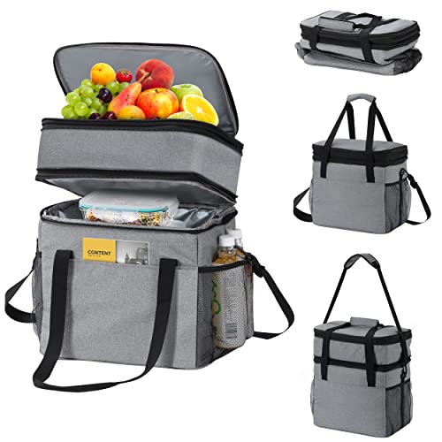 45 Can Cooler Bag For Men Women,32L Large Expandable Double Deck Insulated Lunch Box,Leakproof Reusable Cooler Lunch Bag,Suit For Camping/Picnic/Road Trips,Grey #TOP11