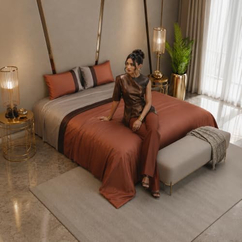 Image of Stoa Paris 300TC UltraSatin Super Size Bedsheet with 2 Pillow Covers, 274cm x 274cm Ideal for King & Double Bed, Gentle on Skin & Hair, Fade & Wrinkle Resistant, Quick Dry, Vogue - Champagne, Wine