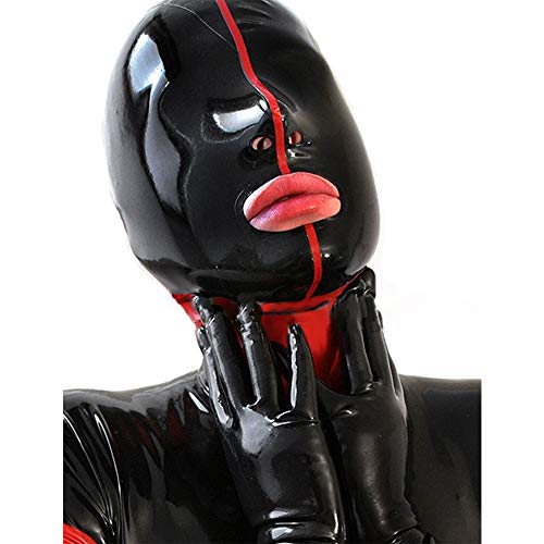 [IMZAUYH] ラテックス,マスク,黒,黒い,ブラック,赤-線＃セン＃ヘッドカバー,みっぺい,男の人,女の人,男女兼用,弾性 手作り,情趣,バック,ジッパー,コスプレイ,0.4mm - 画像1