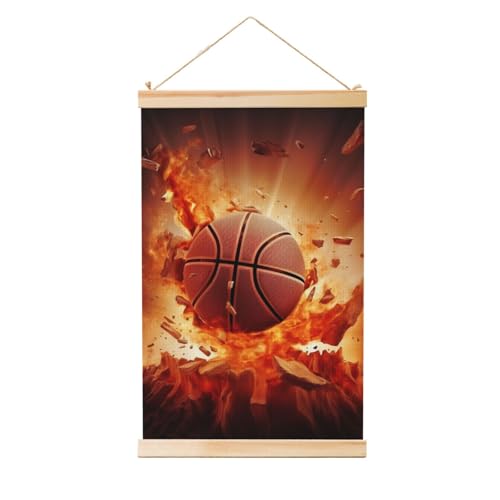 Œuvre d'art vintage basket-ball sur toile premium et cintre en bois noble