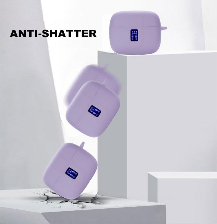 Silicon Case Cover Compatible with TAGRY X08 and ZIUTY A1 Wireless Earbuds, Protective Case with keychain, with Window for LED Display, Purple - Image 3