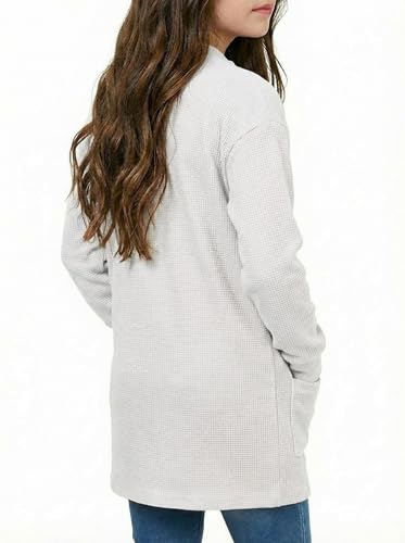 Image of Girls Open Front Cardigan Long Sleeve Casual Fall Winter Loose Knit Sweaters Coat with Pockets