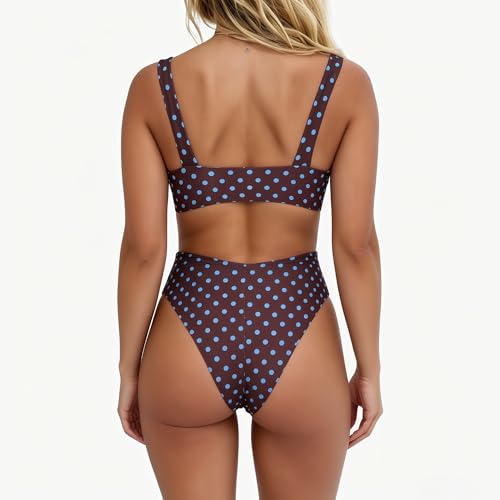 Image of geluboao Bikini Set for Women Solid V Neck Knot Front Push Up High Leg Thong Two Piece Swimsuit