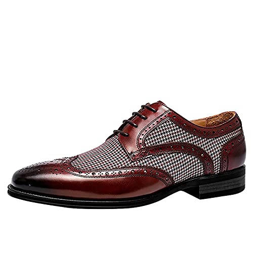 ZYUEER Chaussure Homme Ville Cuir, Chaussures Basses Plates Vintage Derby Mariage Dressing Oxford Business Cuir Vernis Brogue Rétro Grande Taille 41 EU