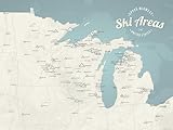 Upper Midwest Ski Resorts Map 18x24 Poster (Beige & Opal Blue)