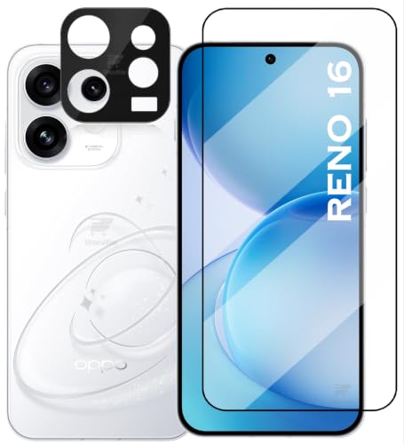 Image of WonRia [1+1 Tempered Glass for Reno 16 5G with 3D Camera Lens Protector 9H Hardness Screen Glass Protector - (Pack of 2)