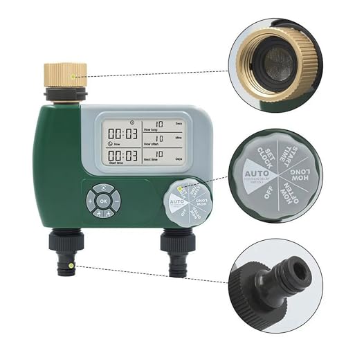 PNI WT10 PRO Irrigation Programmer, LCD Display, 3/4 Metal Connection, 2 Outputs, Dark Green, White, 150 X 50 X 100mm - Image 2