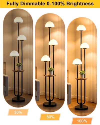 Image of 3 Light Mushroom Floor Lamp with Shelf, Dimmable Black Floor Lamp with Bulbs Included, 3000K Warm White Modern Standing Tall Floor Lamp for Living Room Bedroom Reading Sofa Beside Corner Decor