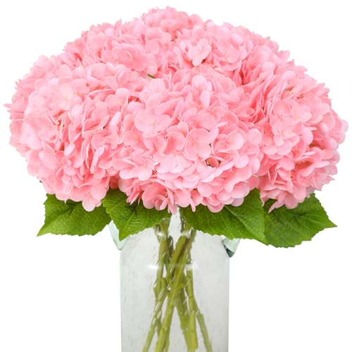 JUSTOYOU Hydrangea Flowers Artificial,3 PCS Single Long Stem Realistic Hydrangeas Flower, 19.6Inch Large Real Touch Fake Hydrangea Flower Bouquets for Wedding Home Party(Pink Hydrangeas Flowers)