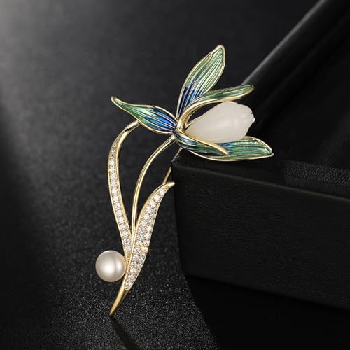 Broche de flor de magnolia esmaltada un regalo sofisticado con perlas 6