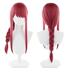 Anime Makima Wig Red Straight with Medium Braid Party Hair Halloween Cosplay Props Accessory Women