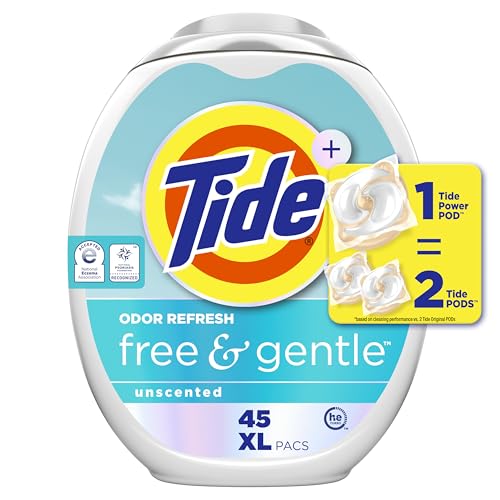Tide PODS Free and Gentle Odor Refresh Laundry Detergent Packs, 45 Count, Hypoallergenic Laundry Detergent Pods