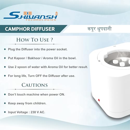 Image of Shivansh Technology Incense Holder Electric Kapoor Dani Camphor Diffuser Burner for Home | Karpuram Bakhoor Oud Aroma Oil & Dhoop Machine | Essential Oil Diffuser for Home (White) (Krishna Heritage)