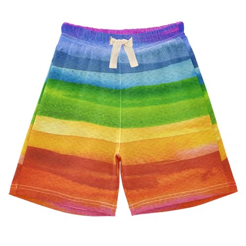 Fisyme Rainbow Stripe Baby Boys Shorts Elastic Waist Cotton Casual Athletic Shorts Toddler Kids Pants 4T
