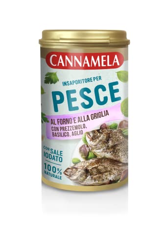 Cannamela, Linea Insaporitori, Insaporitore per Pesce, Confezione da 90 g, con Prezzemolo, Basilico, Aglio e Sale, 100% Naturale, Ideale per Piatti a Base di Pesce, dal Sapore Naturale