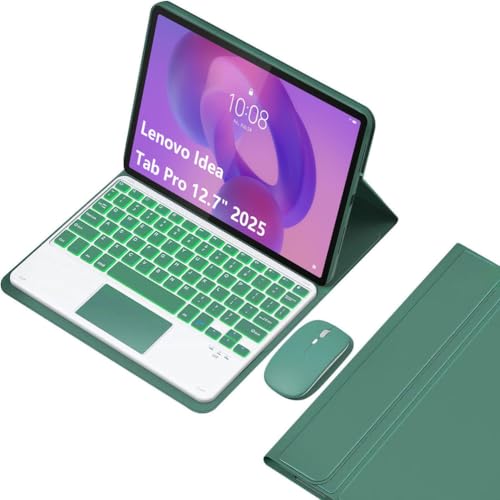 EHLCYS for Lenovo Idea Tab Pro 12.7インチ 2025年モデル (TB373FU/TB375FC) 用キーボードケース、7色バックライト、取り外し可能なスマートトラックパッド、ワイヤレスBluetoothキーボード、マウス付