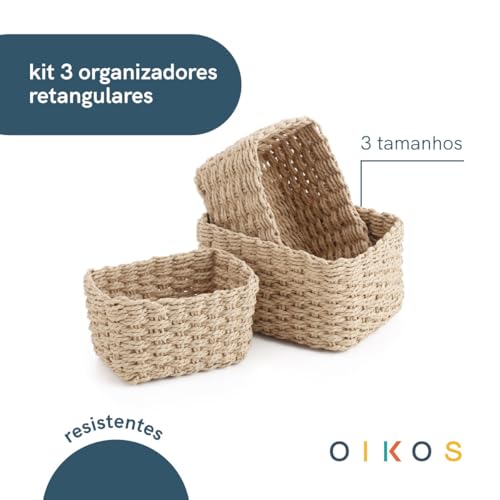 kit 3 cestos organizadores retangulares de corda - Oikos