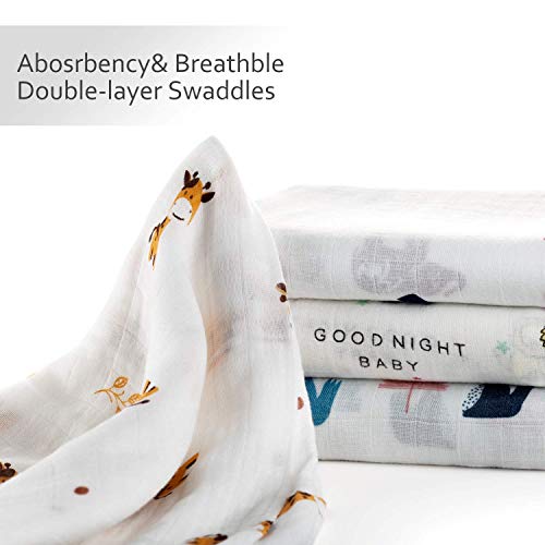 Upsimples Baby Swaddle Blanket Unisex Swaddle Wrap Soft Silky Bamboo Muslin Swaddle Blankets Neutral Receiving Blanket For Boys And Girls, Large 47 X 47 Inches, Set Of 4-Sika Deer/Elephant/Lion/Fox #TOP2