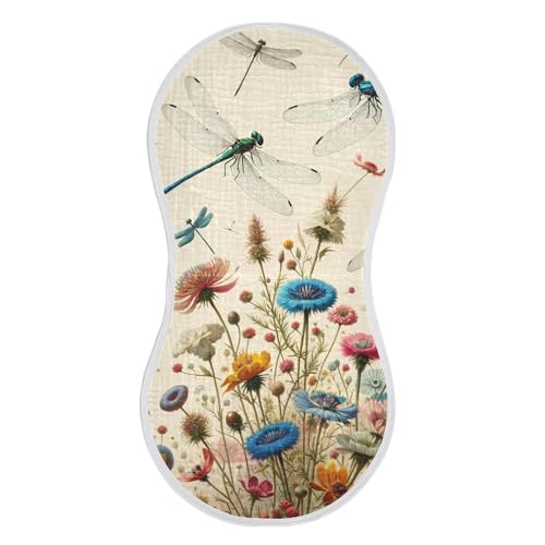 Muslin Burp Cloth for Baby 4PCS Vintage Dragonflies Flowers Super Absorbent Burping Cloths, Bibs for Newborn Boys Girls3