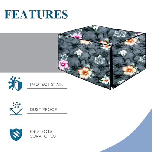 Image of PVC Microwave Oven Cover for LG-28L-MJ2886BWUM | Full Closure Zip | Waterproof & Dustproof | Attractive Digital Print | Wipe Clean | Kitchen Decor | 51 x 30.5 x 49.4cm | Grey Flower Design