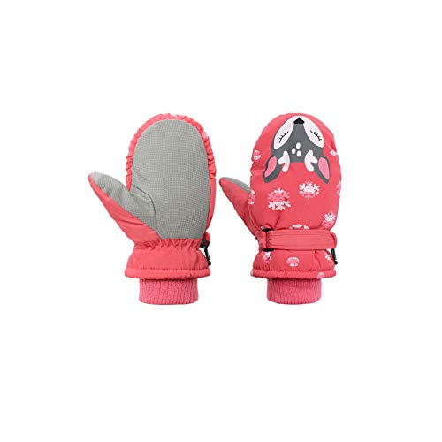 Zando Kids Snow Gloves Kids Mittens Easy-on Wrap Lined Fleece Waterproof Gloves Ski Gloves Winter Gloves Toddler Gloves Toddler Mittens Toddler Snow Gloves Pink Fox 5-10T