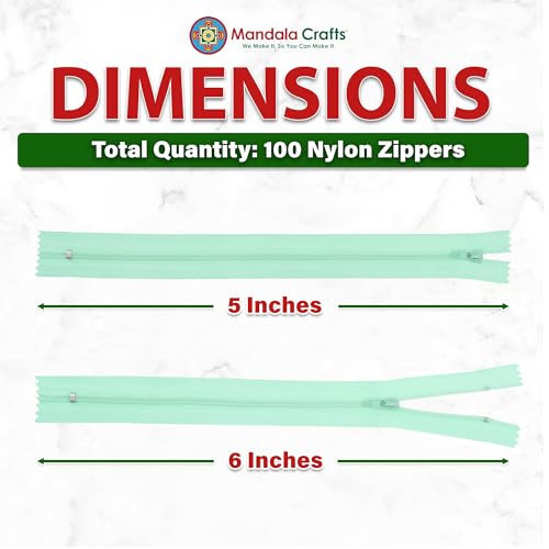Image of Mandala Crafts 100 PCs Mint Closed-End 5 Inches Nylon Zippers for Sewing