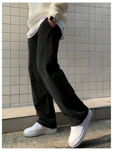 SHENHE Men's Corduroy Pants Straight Leg Drawstring Elastic Waist Casual Loose Pants3