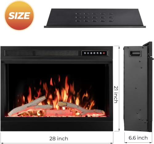 Image of R.W.FLAME 28 inch Electric Fireplace Insert, Adjustable 4 Flame Colors, 13 Log Colors, 5 Flame Speeds, Remote Control, Timer, Adjustable Temperature from 50F to 99F, 750W /1500W(28''X21'')