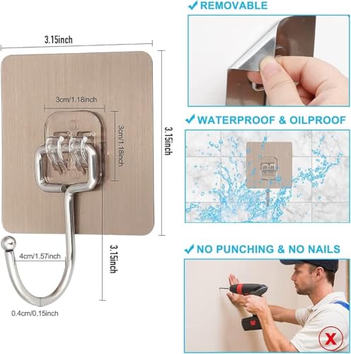 Image of Self Adhesive Heavy Duty Wall Hooks for Hanging Transparent Stainless Steel Waterproof Hooks for Kitchen, Bathroom, Home & Office (Gold Kadi Hook)