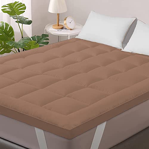 Image of 1200GSM Hollow Fibre Mattress Padding /Topper Brown for King Size Bed-72 Inch X 78 Inch