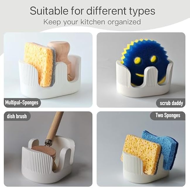Ultra Absorbent Stone Sponge Holder for Kitchen Sink, 2 Slot Diatomite Dish Brush Sponge Holder, Diatomite Stone Sink Tray, Rustproof Sinks Caddy for Countertop, Double, White