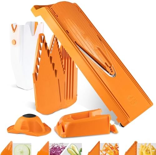 Mandoline Food Slicer Börner V3 (Profi Set) by Reston Lloyd • V-Slicer with 4 Inserts, Docking Station & Food Holder • Made in Germany • Fruit & Vegetable Chopper • Multiple Settings • Color: Orange — view 6