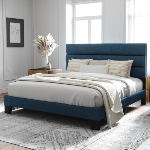 Image of Allewie Cal King Size Platform Bed Frame with Fabric Upholstered Headboard