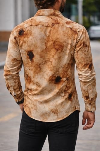 Image of Men's Regular Fit Button Down Dress Shirts, Textured Long Sleeve Casual Hawaiian Shirt