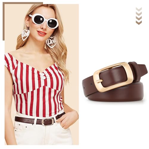 XZQTIVE Women Leather Belts for Jeans Pants, Black/Brown Waist Dress Belts with Gold/Silver Buckles, Fit Sizes S to XL2