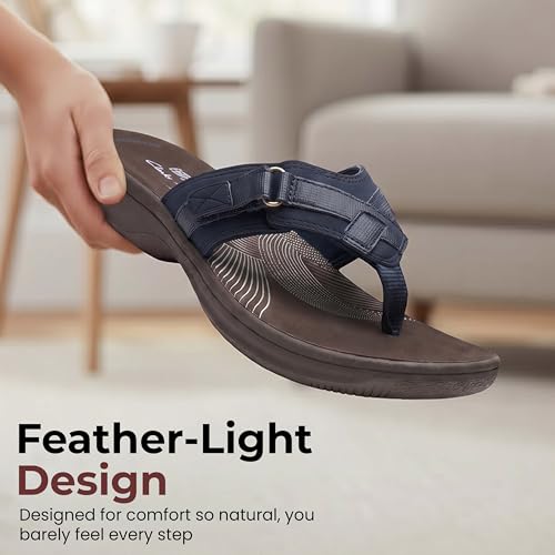 Image of Clarks Womens Breeze Sea Flip-Flop Sandals - Comfortable Flip Flop with Adjustable Hook and Arch Support - Casual Summer Wearing Cloudsteppers for Everyday